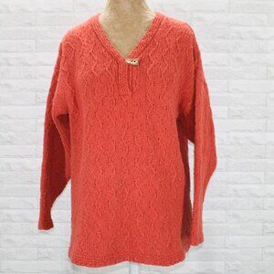 VINTAGE ERIK STEWART Sweater Knit Cotton Chevron Stripe V-Neck Classic Orange XL